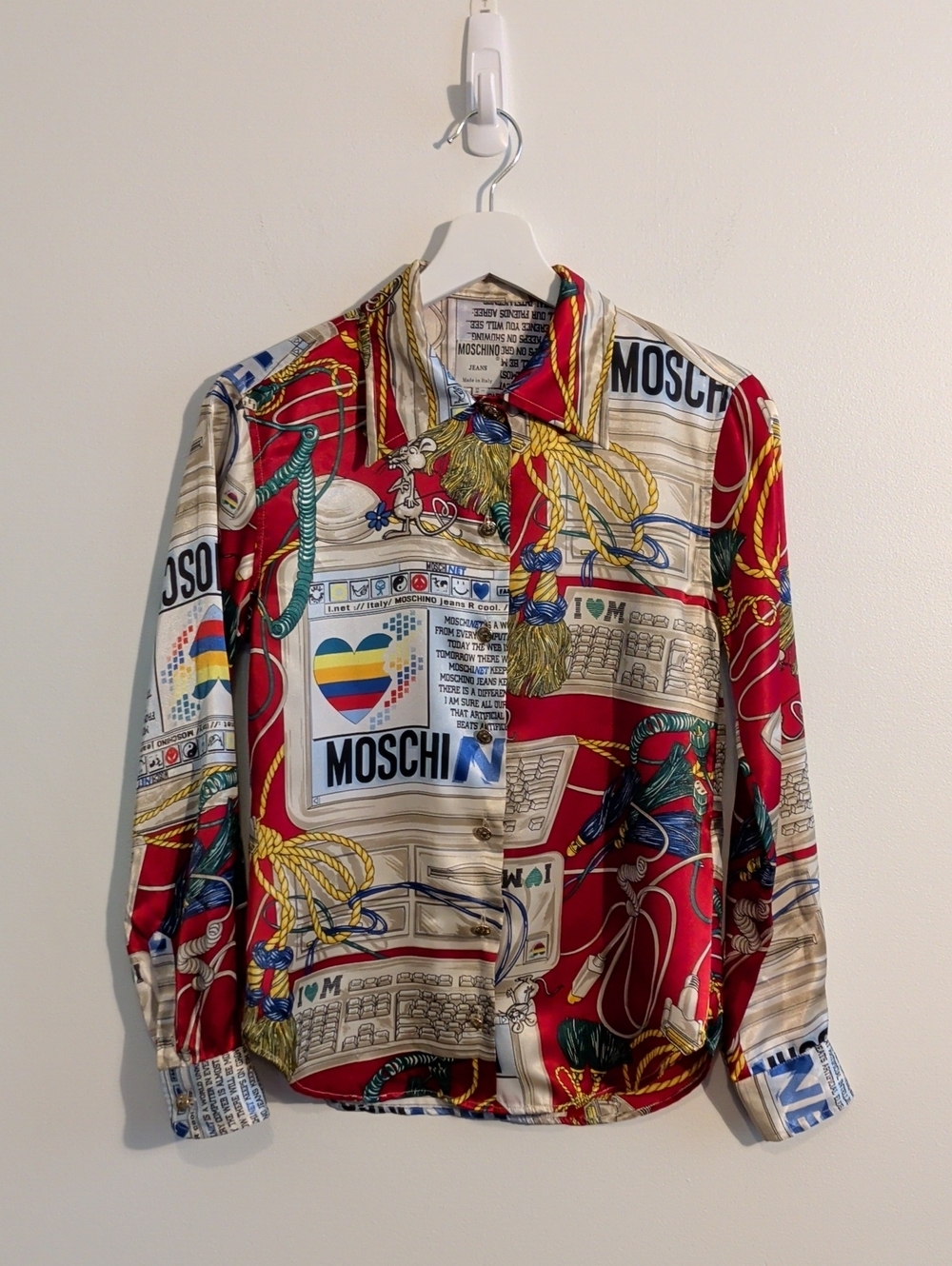 VINTAGE MOSCHINO 'apple mac' parody print blouse - size 4